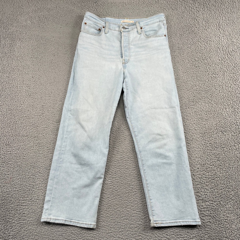 Levi's Ribcage Straight Jeans Womens 31 Light Blue Ankle High Rise 72693-0109
